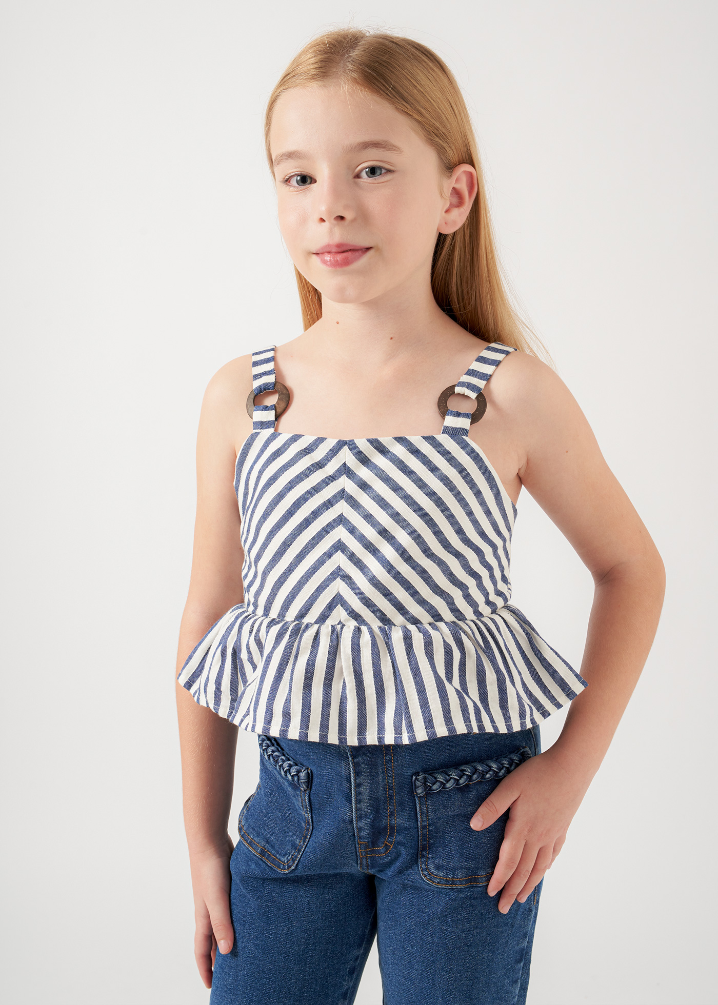 Blusa listrada para meninas, cor tinta