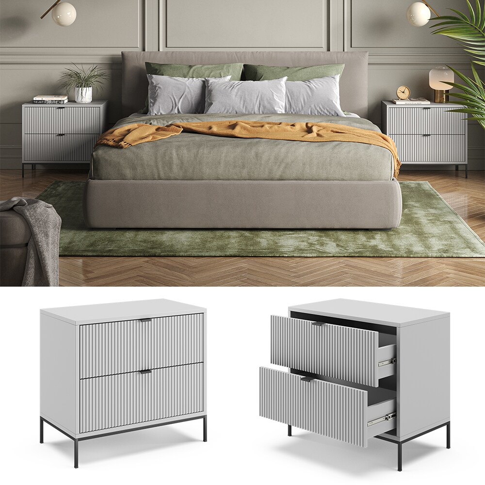 Vicco Nachtkommode Eliza 2er Set, Grau 66 x 36 cm, Nachttisch mit 2 Schubladen