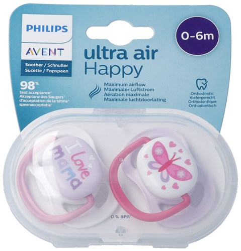 PHILIPS Schnuller ultra air collection happy<br>2 Stück, 0-6M Girl Mama/Schmetterling