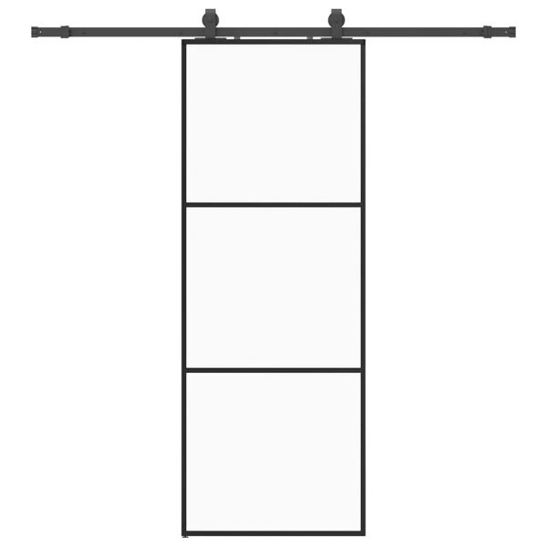 vidaXL Porta Deslizante com Conjunto Ferragens 76x205cm Vidro Esg Preto - 1299541052