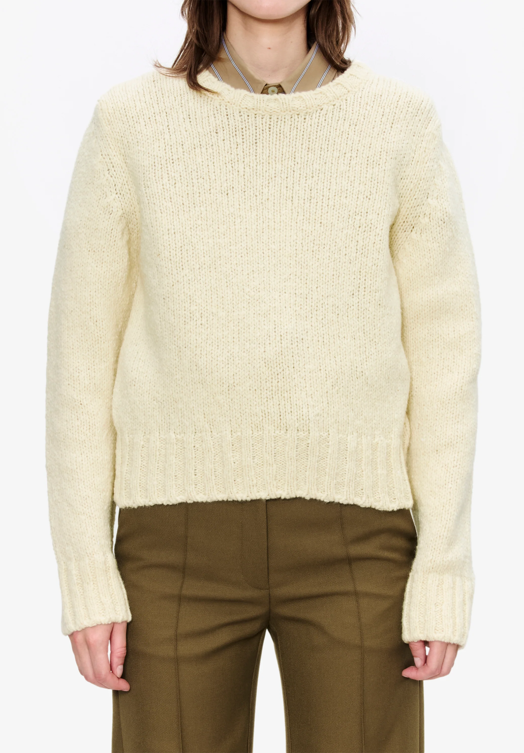pull court col rond - Blanc casse