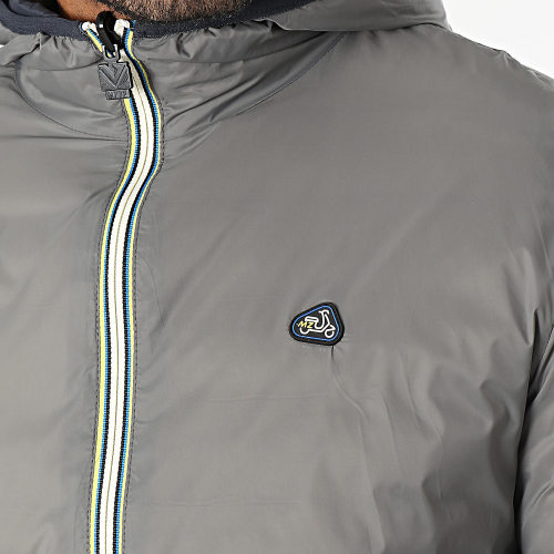 Doudoune Capuche Réversible Bleu Marine Gris