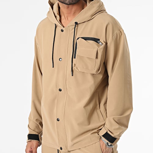Ensemble Veste Zippée Et Pantalon Cargo Beige Foncé