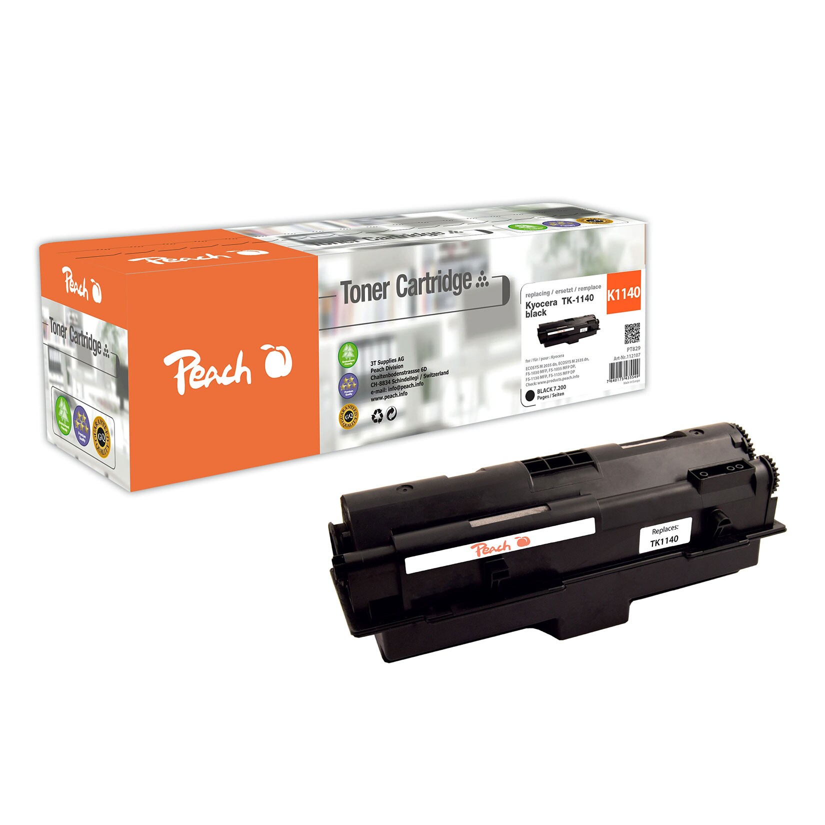 REFURBISHED – Peach K1140Toner bk ersetzt Kyocera TK-1140 für z.B. Kyocera ECOSYS M 2035 dn, Kyocera ECOSYS M 2535 dn, Kyocera FS -1035 MFP (wiederaufbereitet)