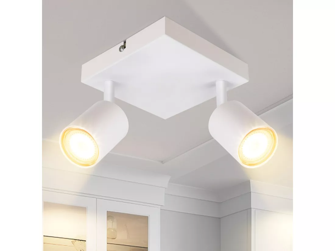 NETTLIFE Spot plafond salon 2 ampoules noir GU10 orientable pour chambre cuisine