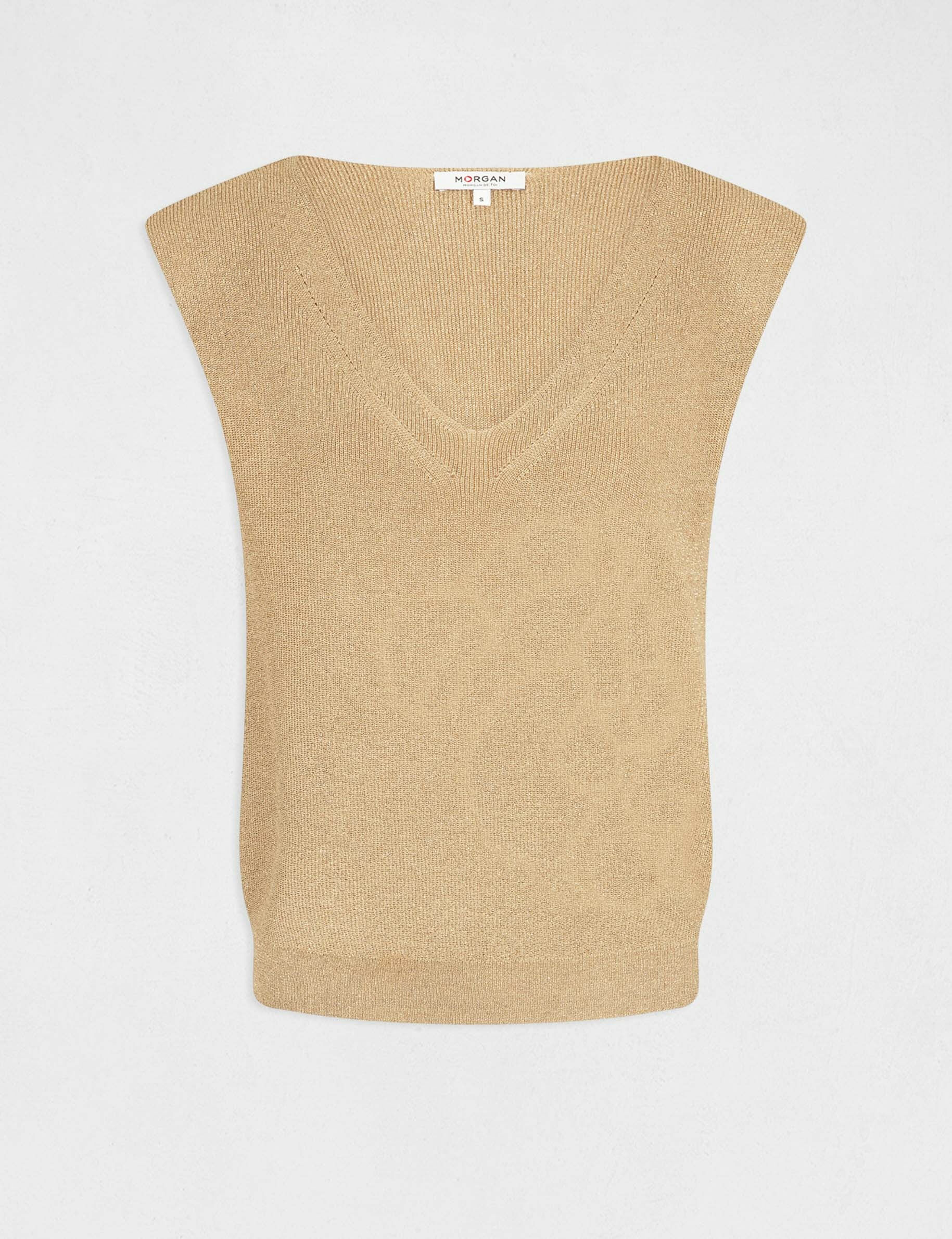 Pull manches courtes à épaulettes mastic femme - mastic