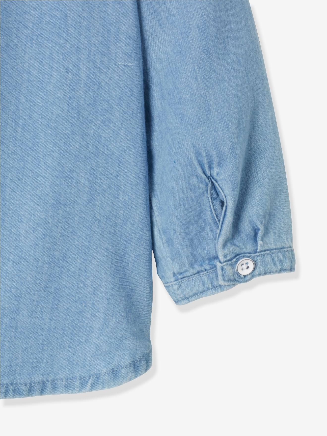 Camisa jeans lavada, personalizável, para bebê menina, lavagem azul clara