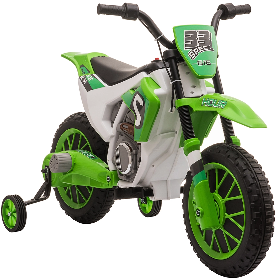 HOMCOM Kinder Elektromotorrad mit 2 abnehmbaren Stützrädern grün