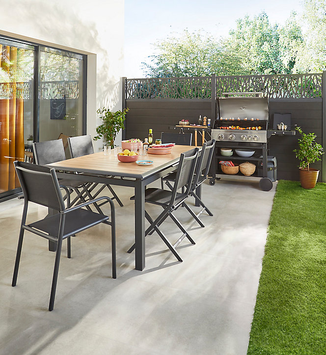 Chaise de jardin en aluminium Proloisirs Thema graphite et noir