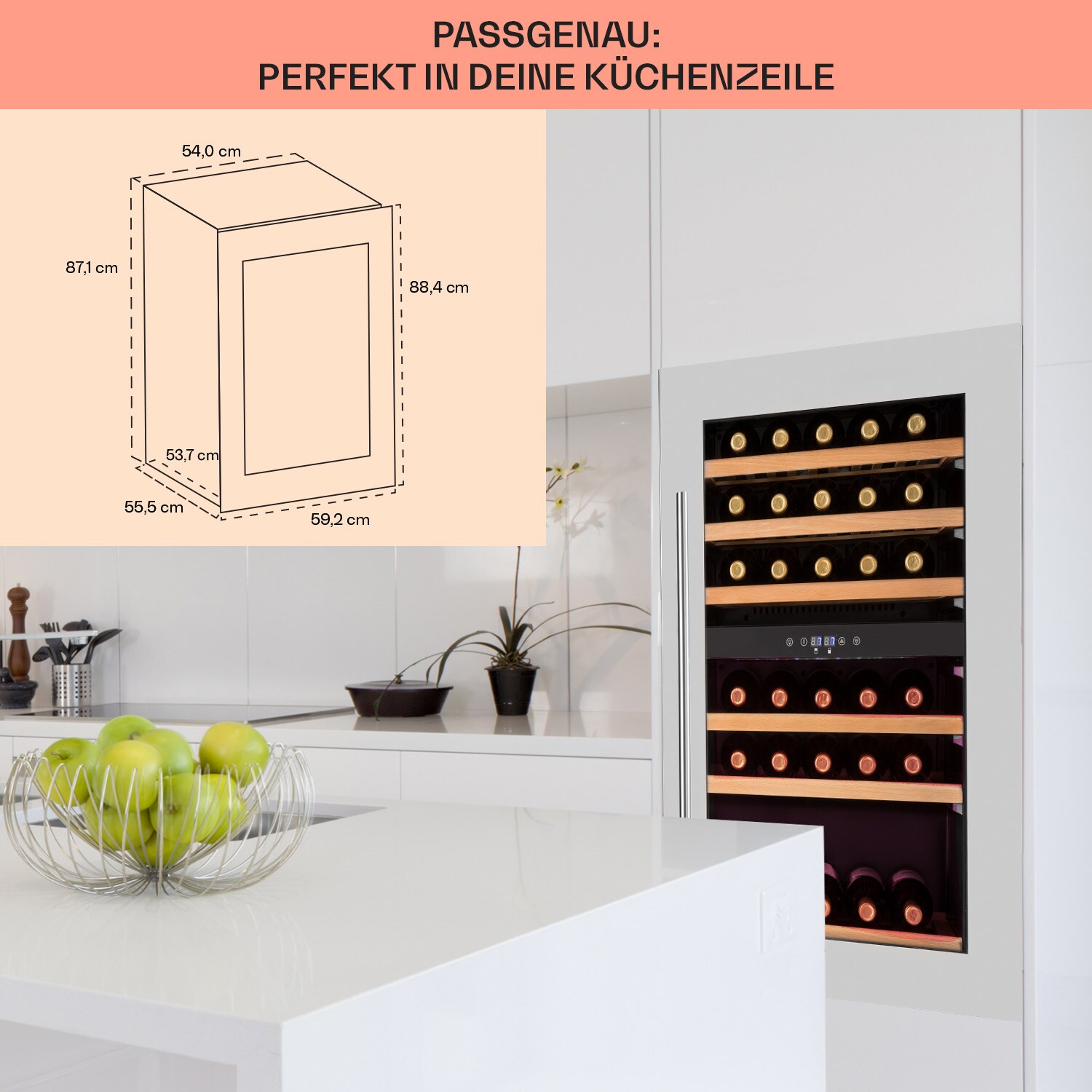 Vinsider 35D Einbau-Weinkühlschrank 128 Liter 41 Weinflaschen 2 Zonen
