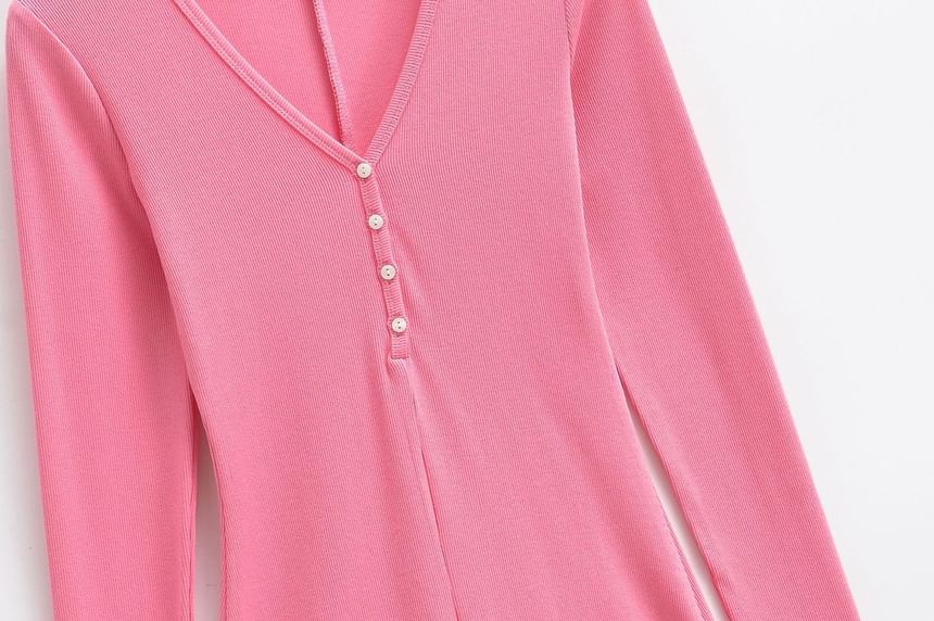 Asiris - Romper met lange mouwen, V-hals en effen, slim fit
