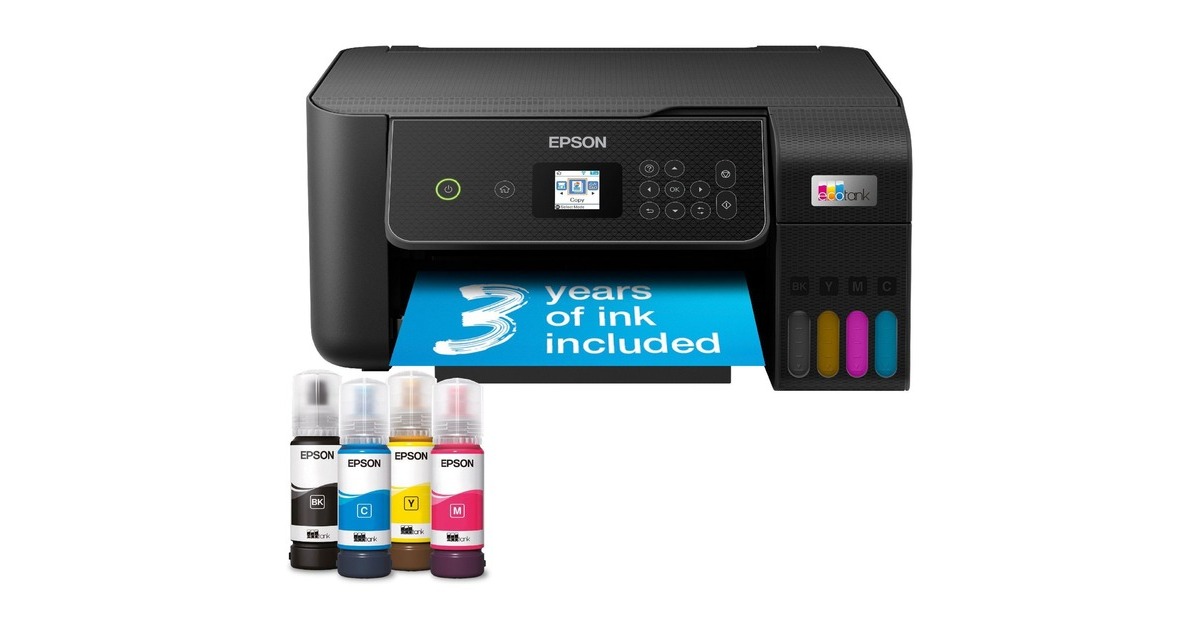 EpsonEcoTank ET-2871 A4 multifunctionele Wi-Fi-printer met inkttank all-in-one inkjetprinter  (Zwart, Scannen, Kopiëren, Wi-Fi, inclusief tot 3 jaar inkt)
