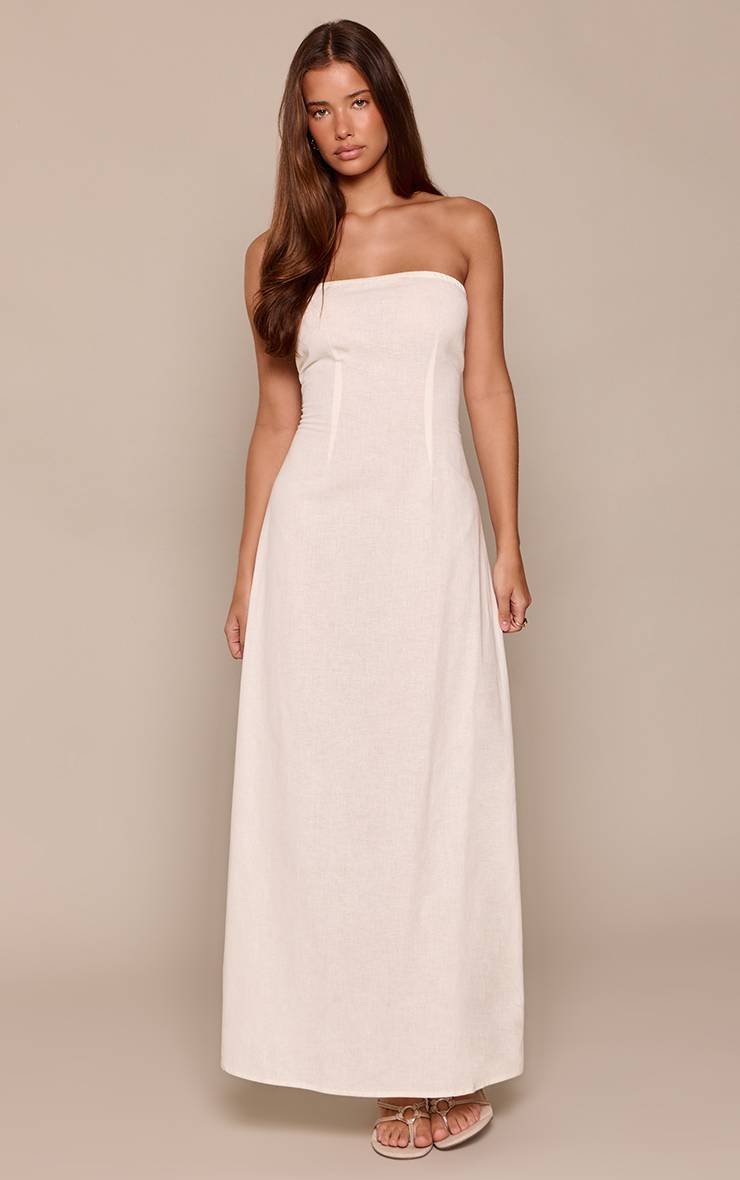 Crème Robe Fourreau Bustier Effet Lin