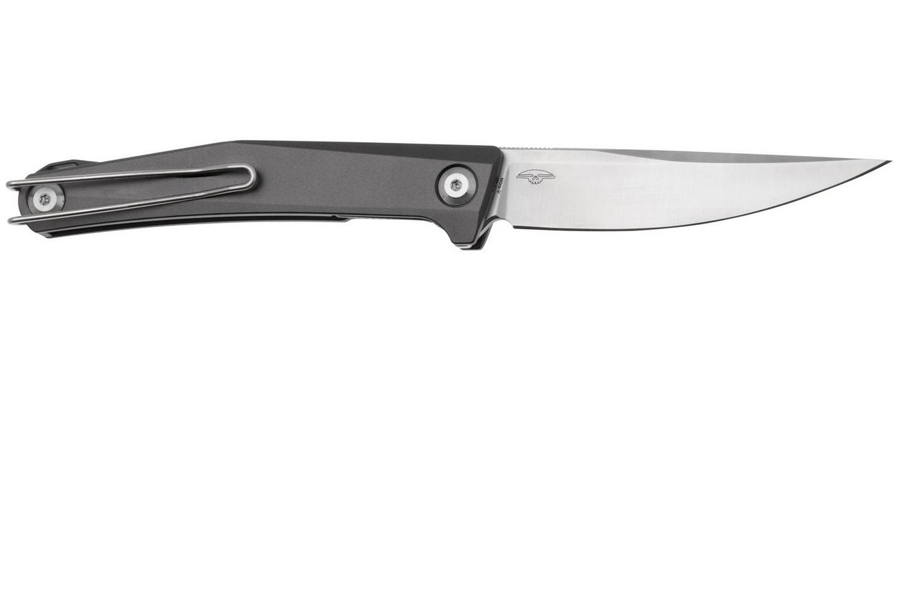 Real Steel Teres Flipper 7111GS Nitro-V Satin, Grey Aluminum, zakmes, Poltergeist design