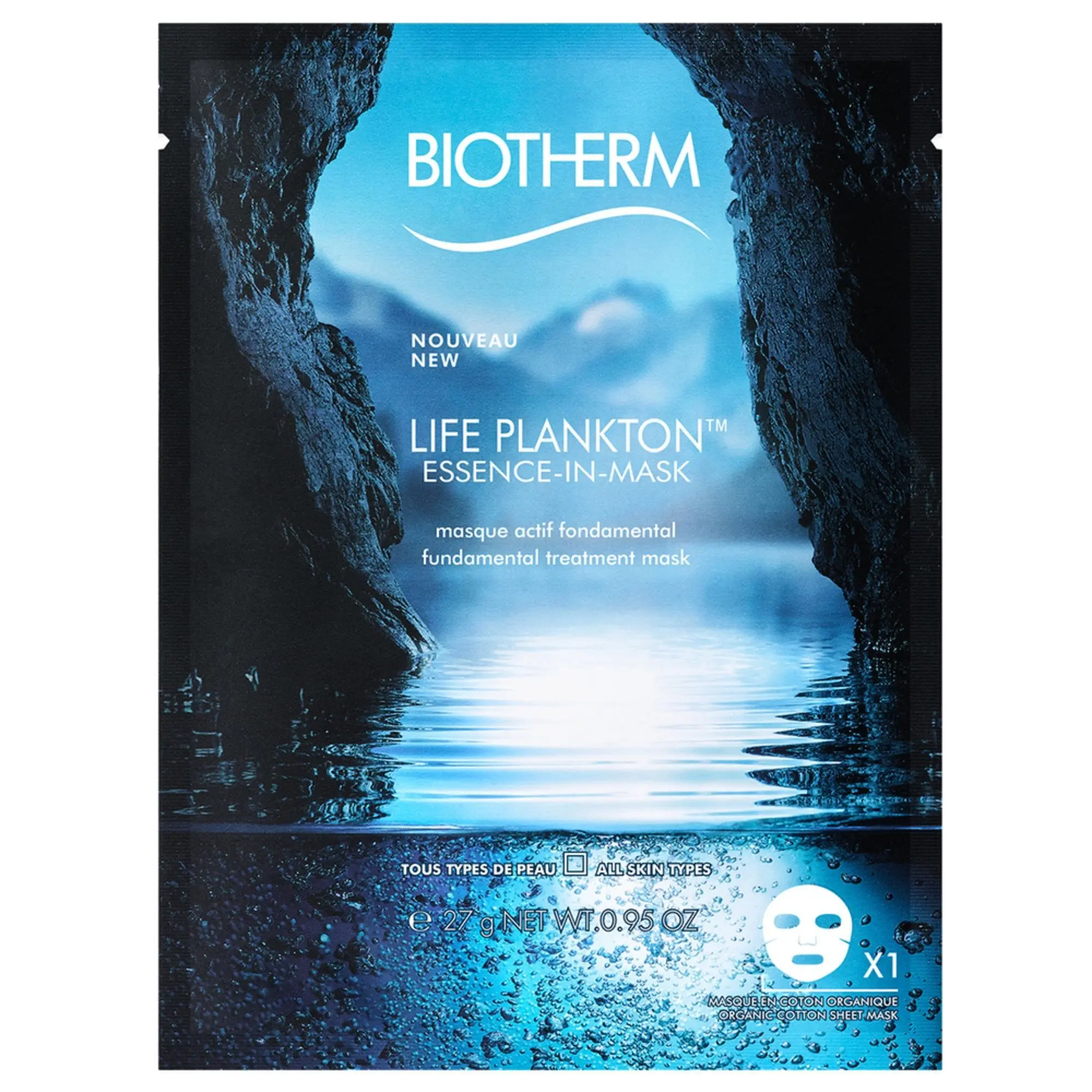 Biotherm - Masque actif fondamental Life Plakton Essence-in-mask Masque tissu hydratant et régénérant Masque tissu 27 g - Nouveautés