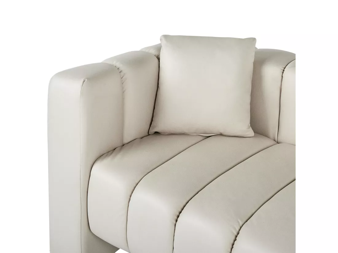 Chaise longue côté droite en similicuir vegan blanc cassé LANNILS