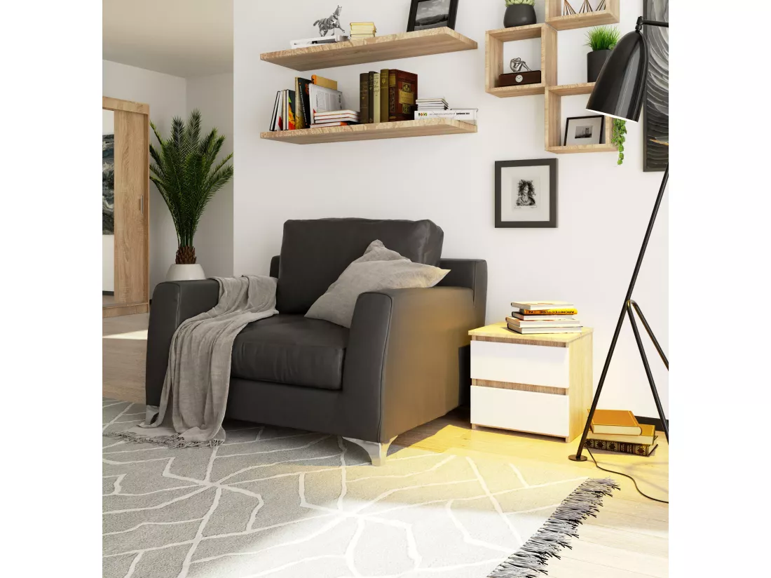 Table de chevet AKORD CL2 Chêne Sonoma 40 cm 2 tiroirs façade Blanche 40x35x40 cm