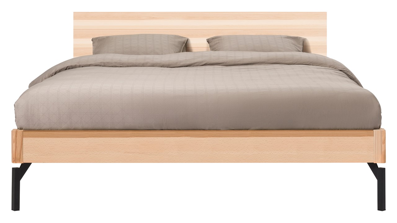 Bed Sky met hoofdbord hout en poten metaal beuken