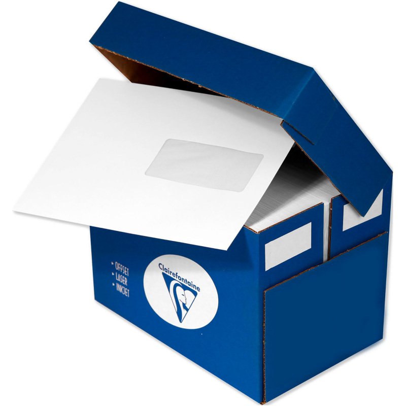 Enveloppe 162 x 229 mm Clairalfa Clairefontaine 90 g avec fenêtre 45 x 100 mm blanche - Boîte de 250