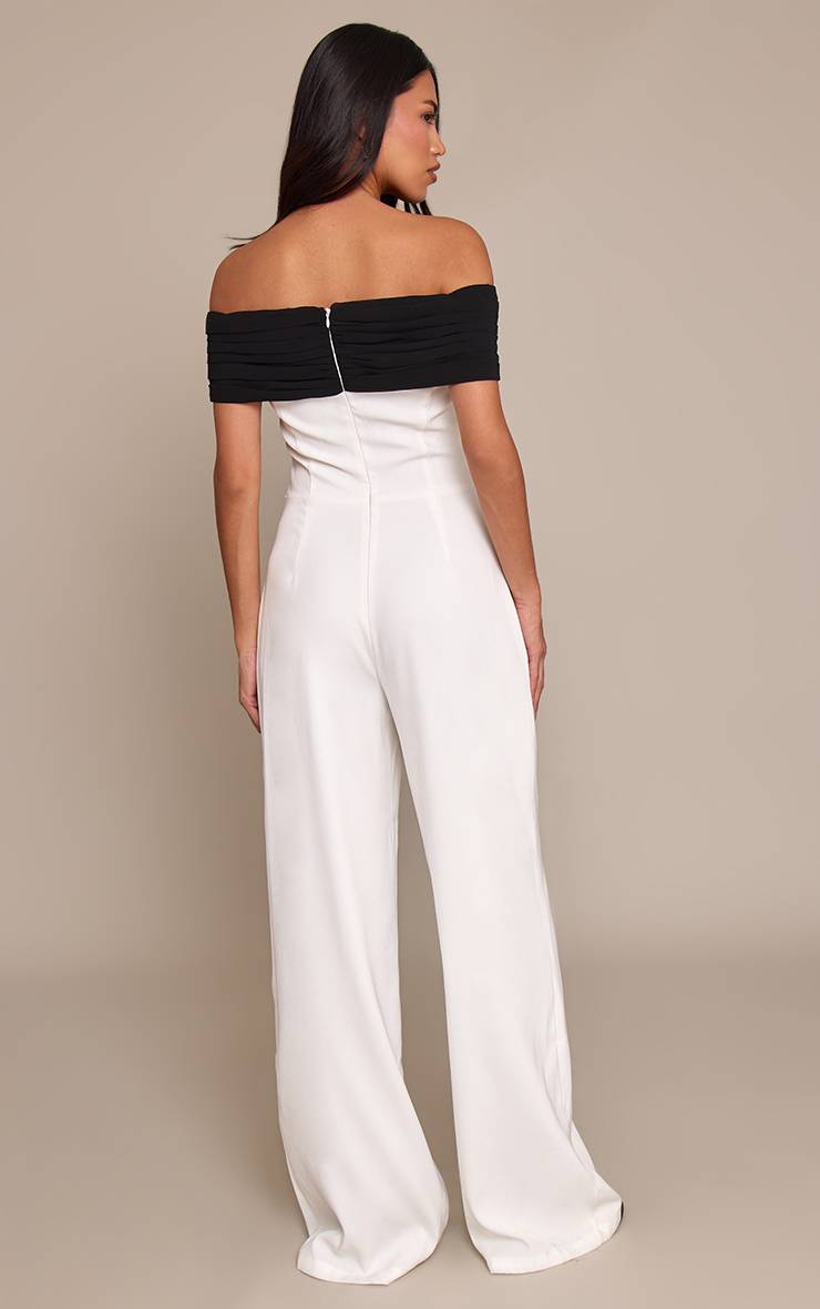 Blanc Combinaison Pantalon Droit En Tissu Tissé Avec Détails Boutonnés