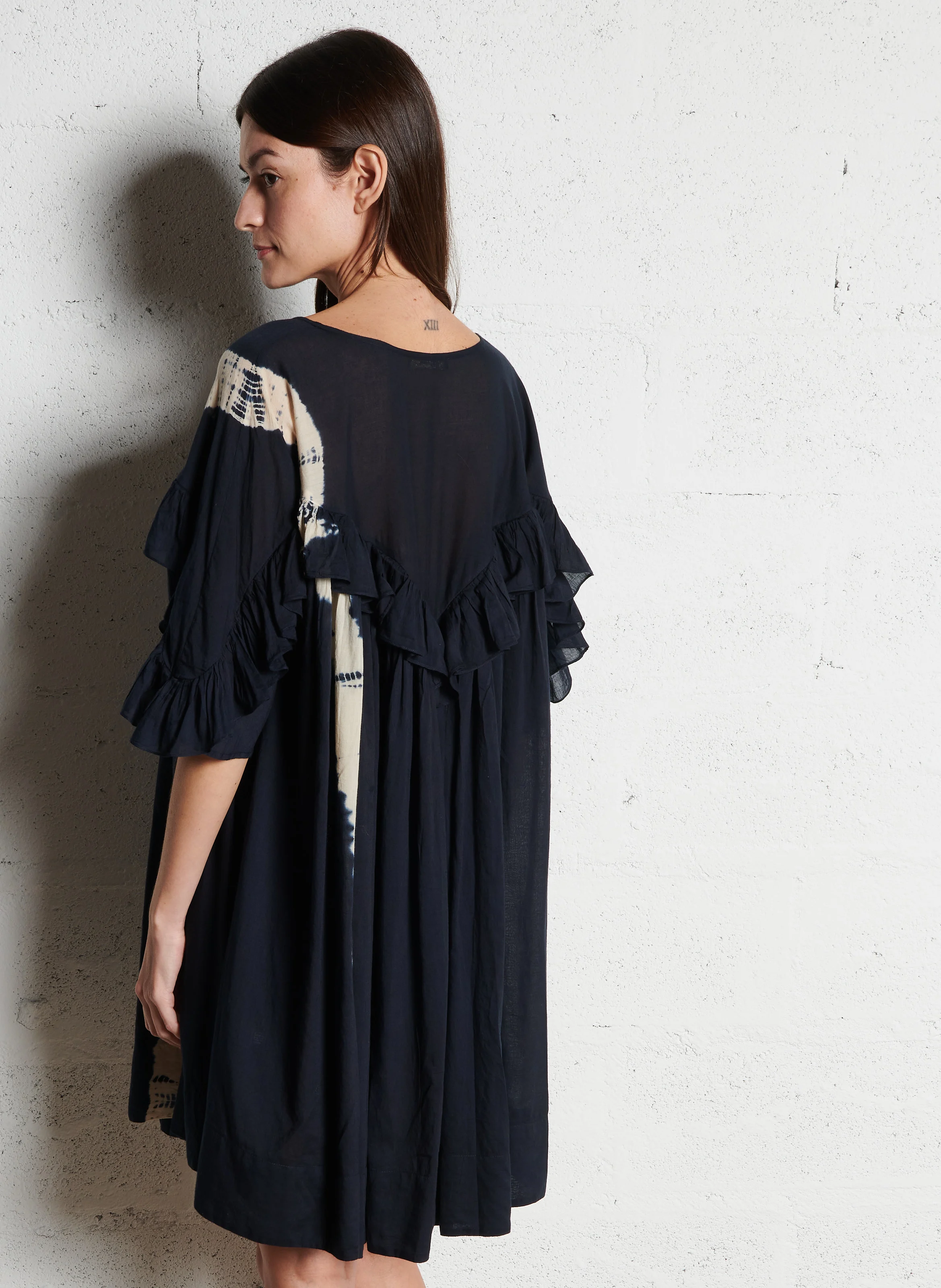LUNE - Robe courte oversize col rond en coton | Noir