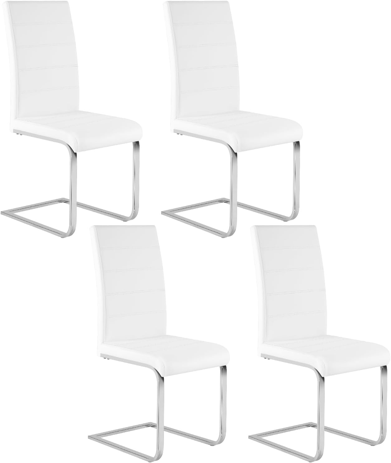 WOLTU Esszimmerstühle 4er Set, Schwingstuhl, Freischwinger Stuhl, Küchenstuhl, Polsterstuhl, mit hoher Rückenlehne, Kunstleder, für Esszimmer Esstisch Küche Wohnzimmer Büro, Weiß, BH378ws-4