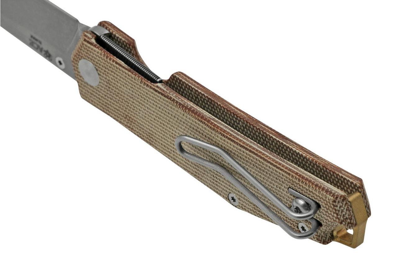 GiantMouse ACE Clyde Natural Canvas Micarta, Brass, zakmes, Ansø en Voxnaes design