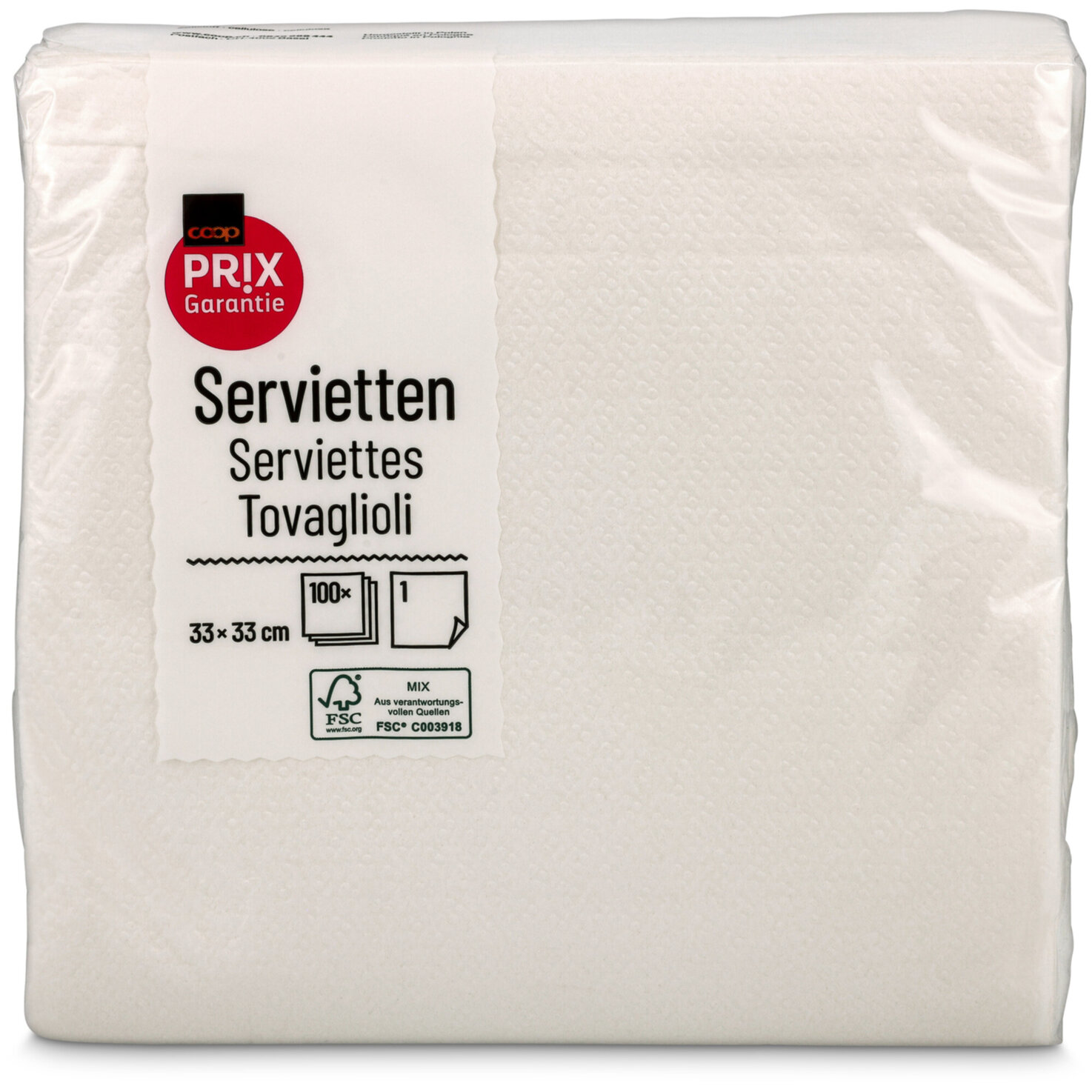 Prix Garantie Servietten weiss 33cm 100 Stück