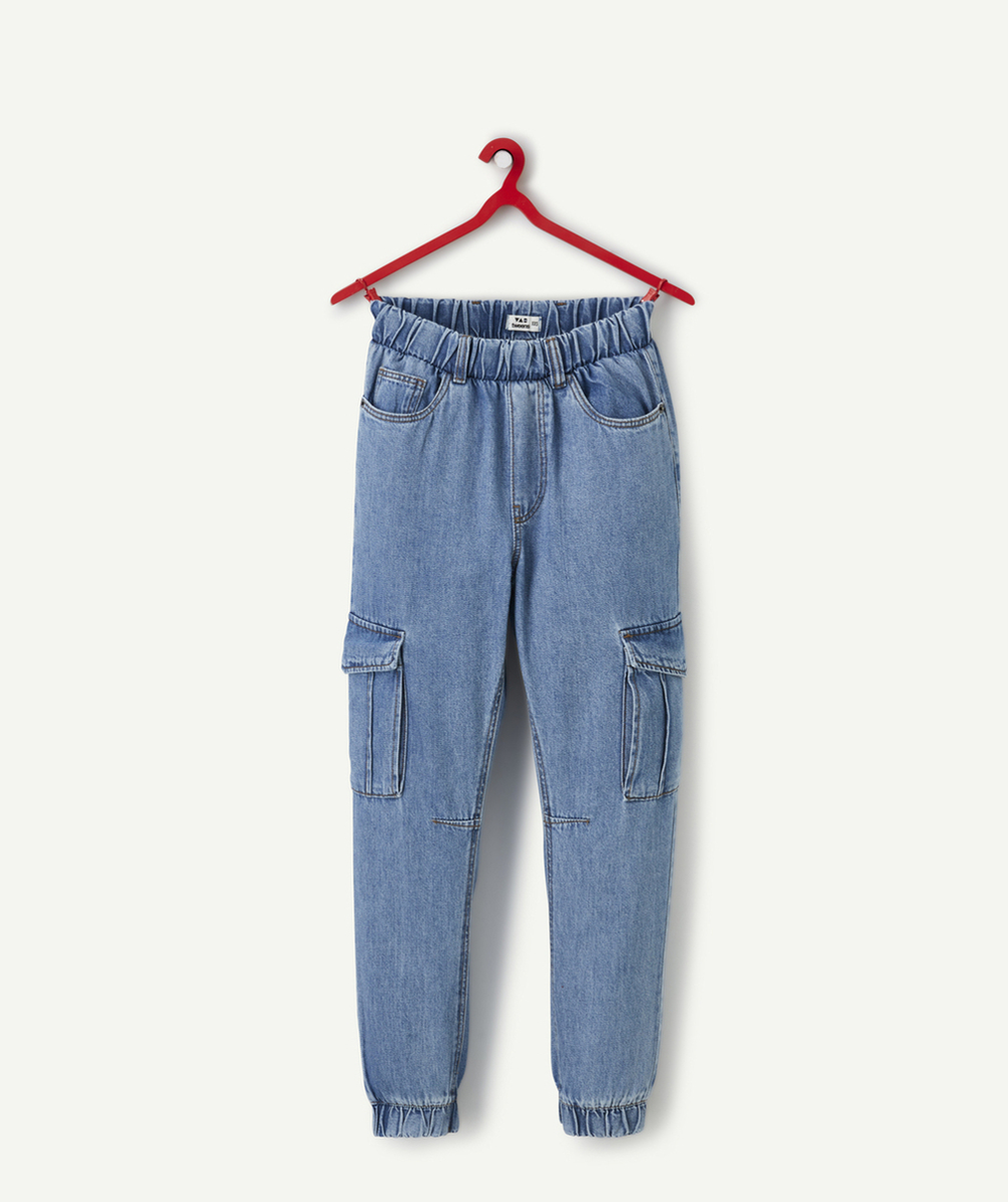 pantalon cargo garçon en denim bleu low impact