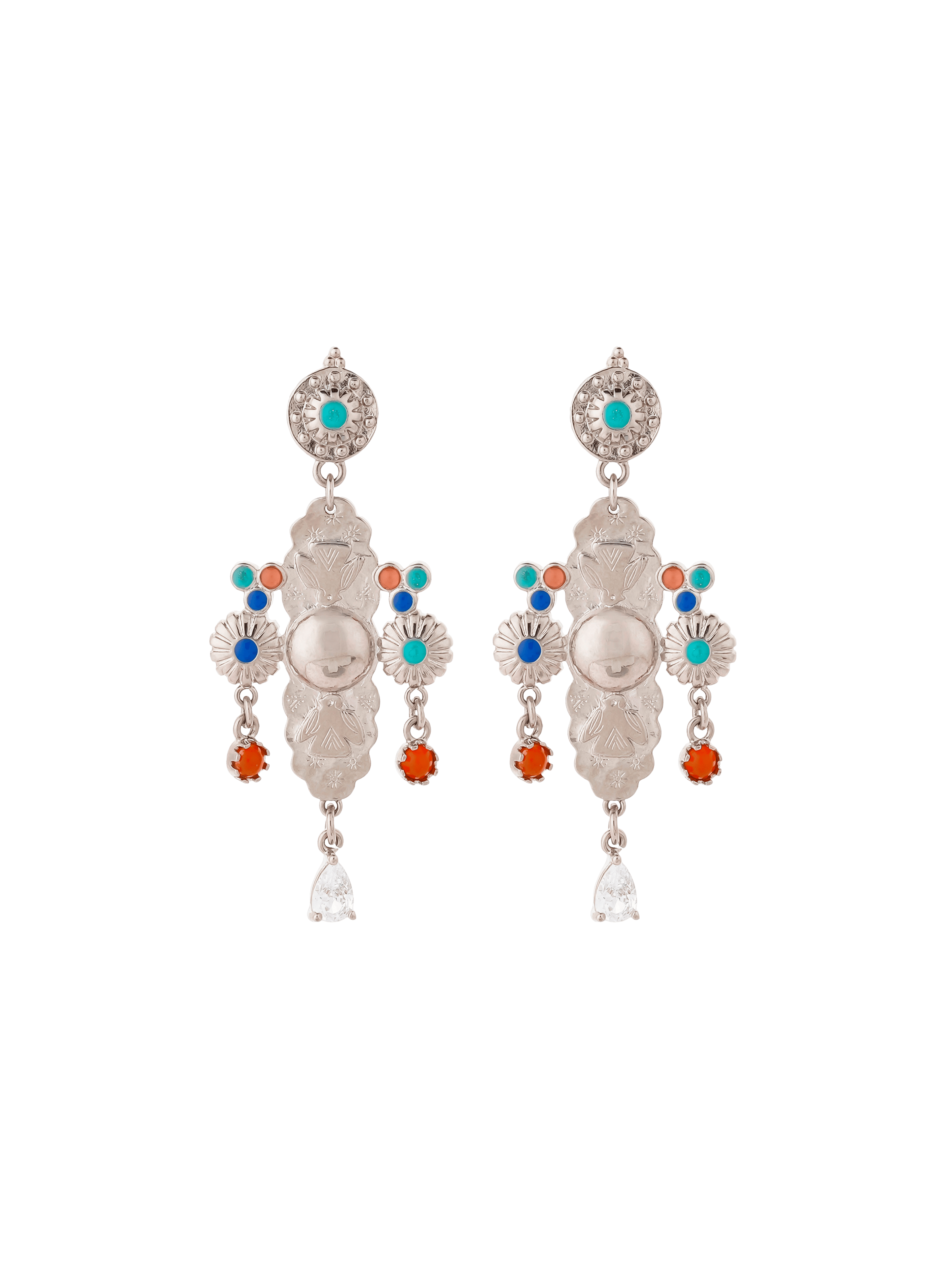 SANTO - Boucles d'oreilles pendantes pour oreilles percées en laiton | Argent