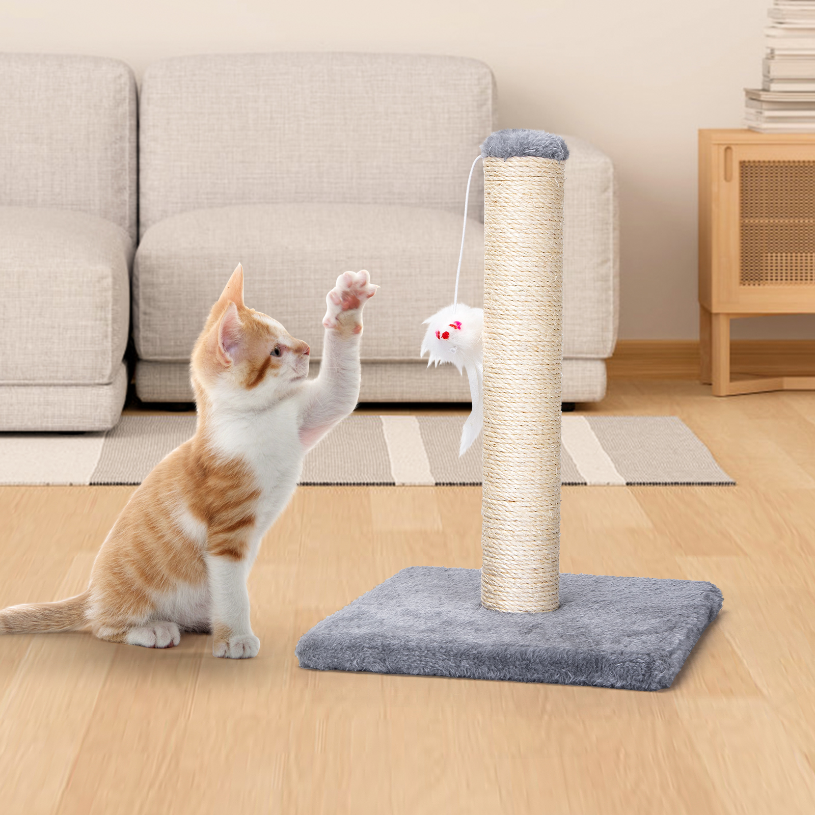 Arranhador de sisal para gatos Nobleza com brinquedo, pequeno, cinza. Dimensões: 25 x 25 x 35 cm