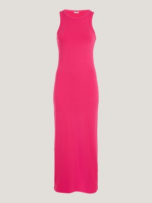 Vestido longo canelado justo ao corpo