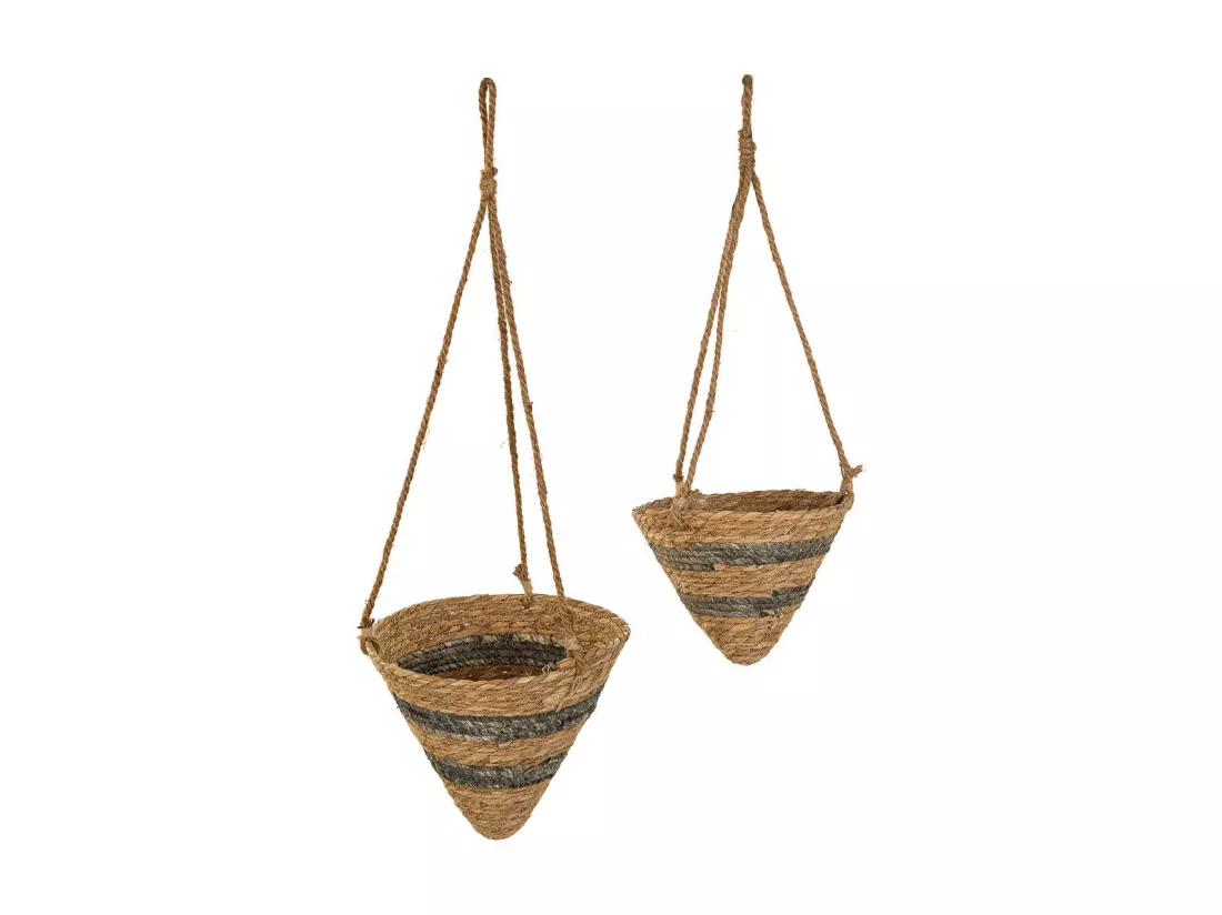 Paniers suspendus en fibre naturelle marron d26x25h-d22x18h