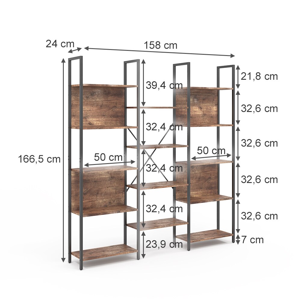 Vicco Bücherregal Fyrk Eiche Schwarz 158 x 167 cm offene Fächer