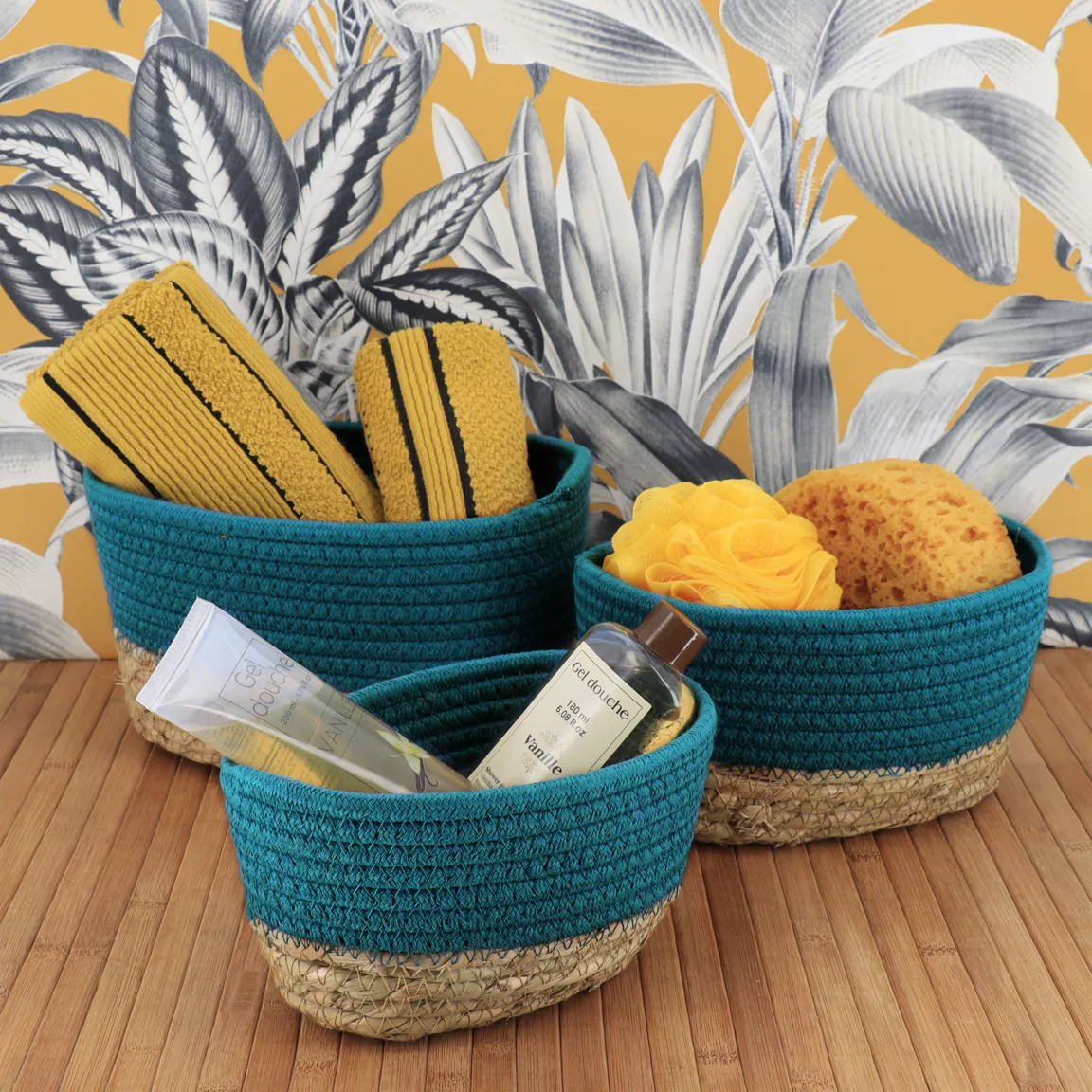 Lot de 3 paniers de rangement (H13 cm) Timeless Bleu tahitien