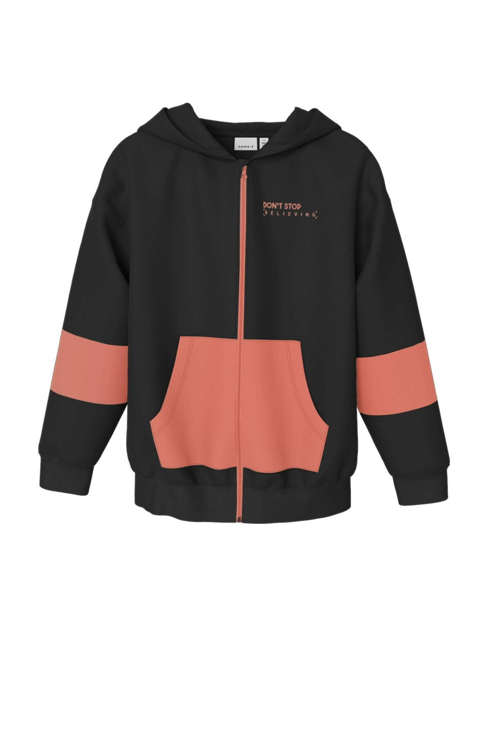 NAME IT sweatvest NKMNOKAS zwart/koraaloranje
