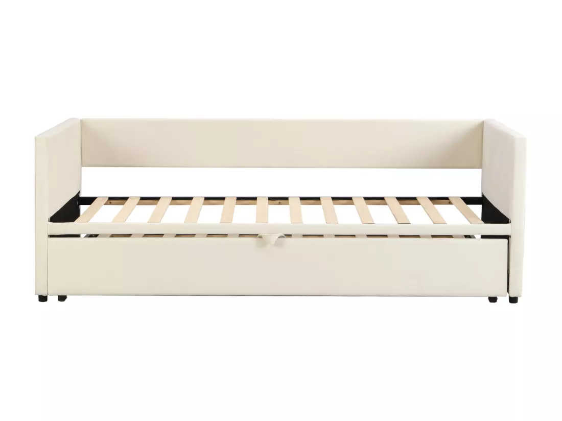 Lit gigogne 90/180x200 cm - lit capitonné Canapé - lit extensible avec sommiers à lattes - lit multifonctionnel en tissu velours agréable à la peau - Beige