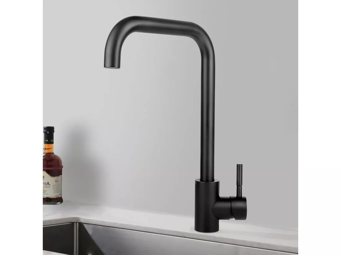NETTLIFE Robinet de Cuisine mitigeur en Acier Inoxydable avec Poignée Unique, à Haute Pression, Robinet de Cuisine Pivotant à 360 °，Noir