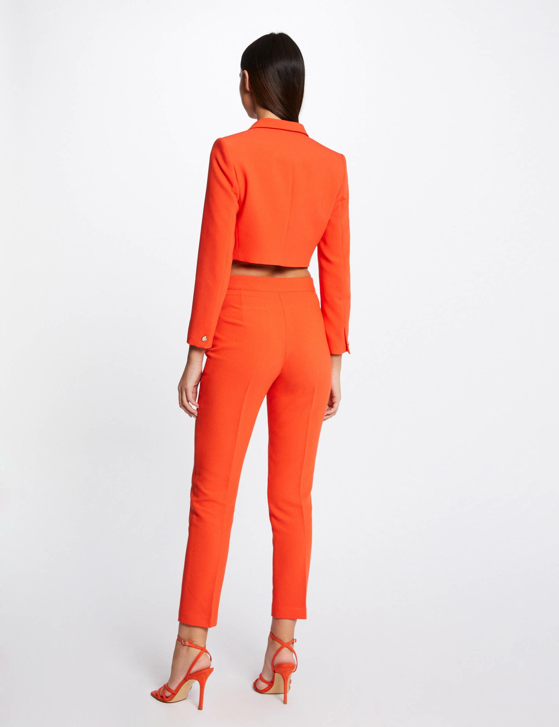Veste courte droite col cranté à revers orange femme - orange