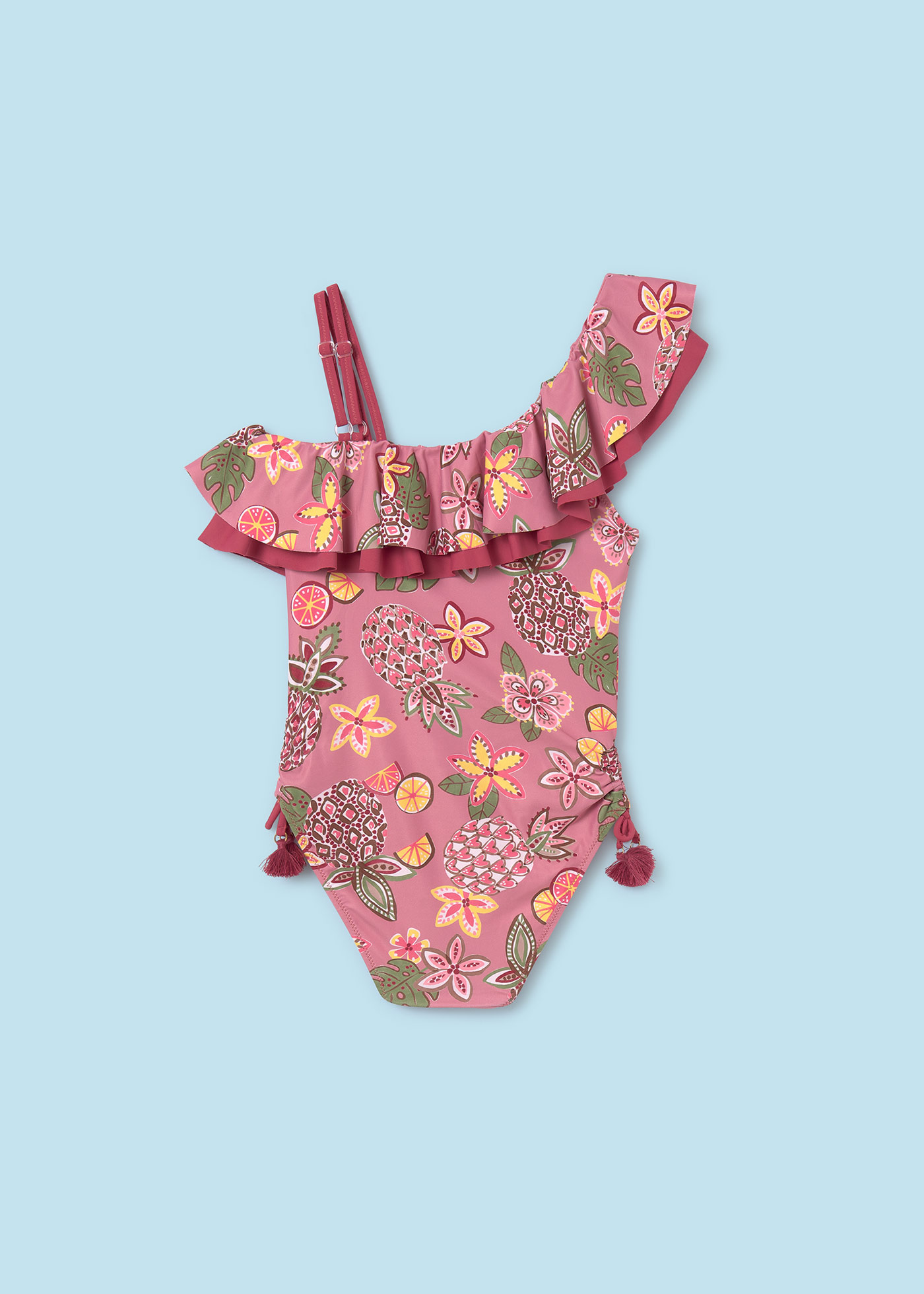 Maiô assimétrico com babado para meninas