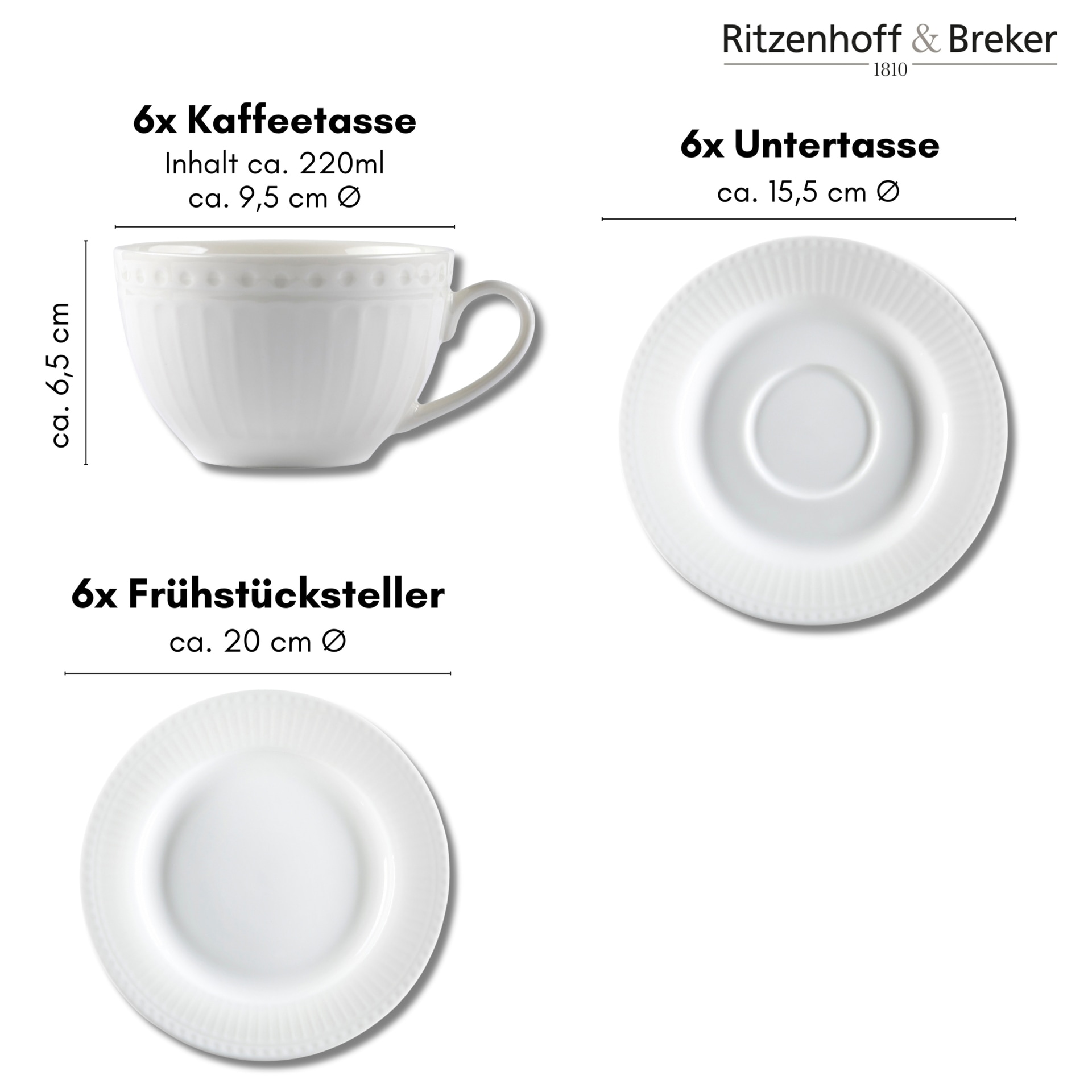 Ritzenhoff & Breker Kaffeeservice SOFIA 18-teilig Porzellan weiß