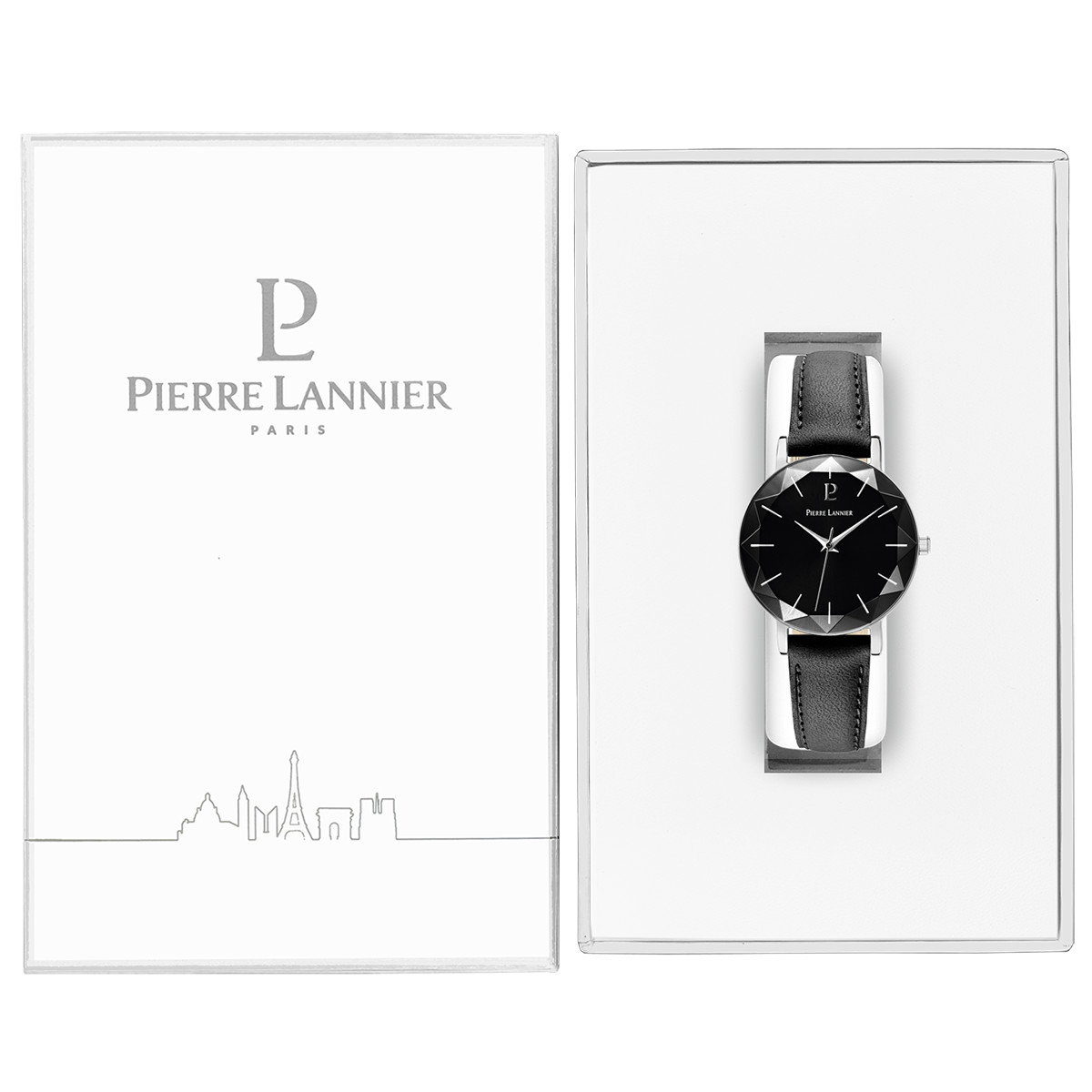 Montre Pierre Lannier femme acier bracelet cuir noir