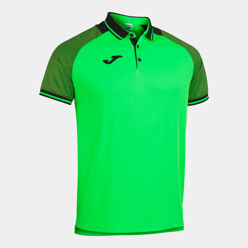 Camisa polo de manga curta Joma Essential II, verde fluorescente, preta
