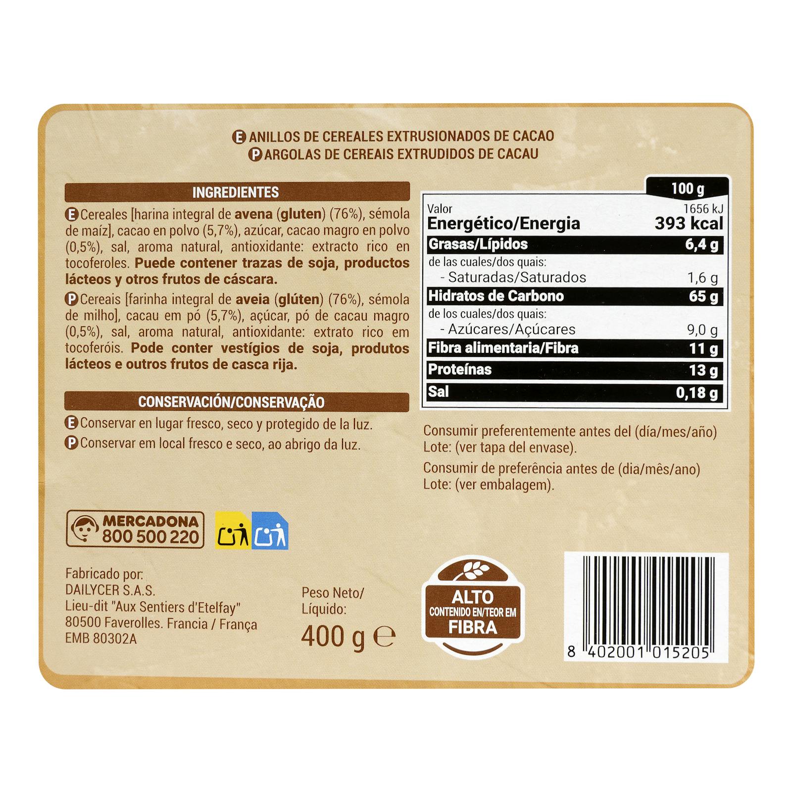 Céréales croustillantes à l'avoine et au cacao Hacendado