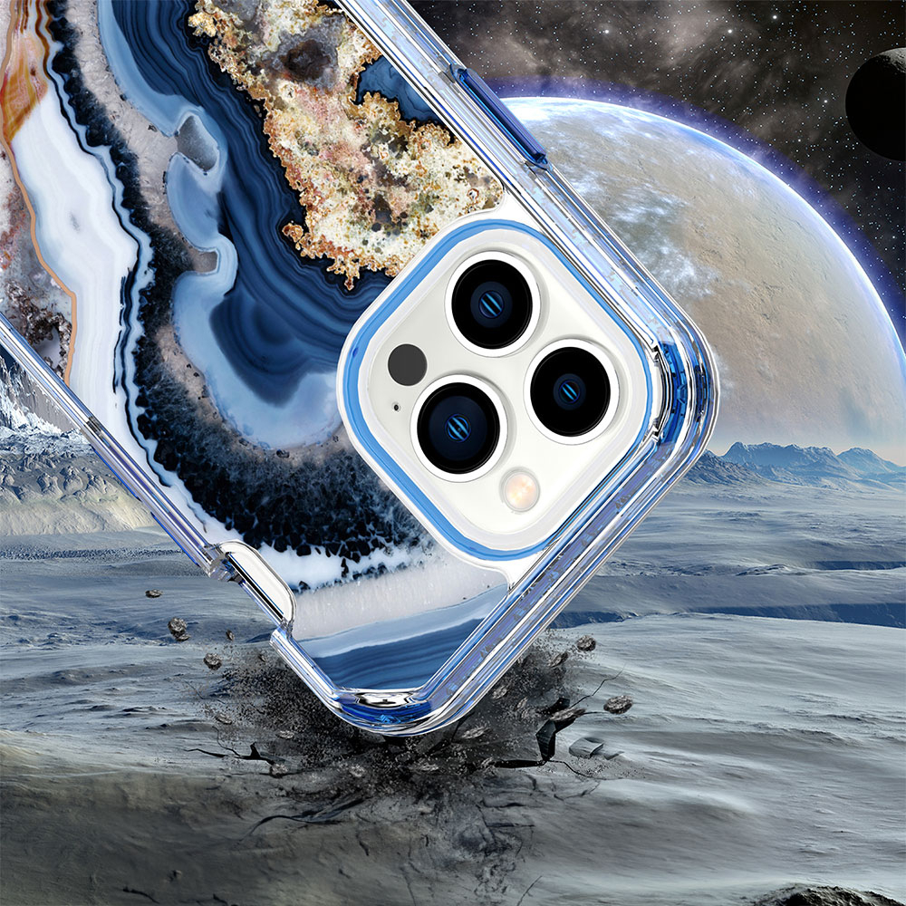 iPhone 14 Pro Hybrid Hülle TPU Bumper mit Acryl Rückseite im Marble Marmor Design - Style 1