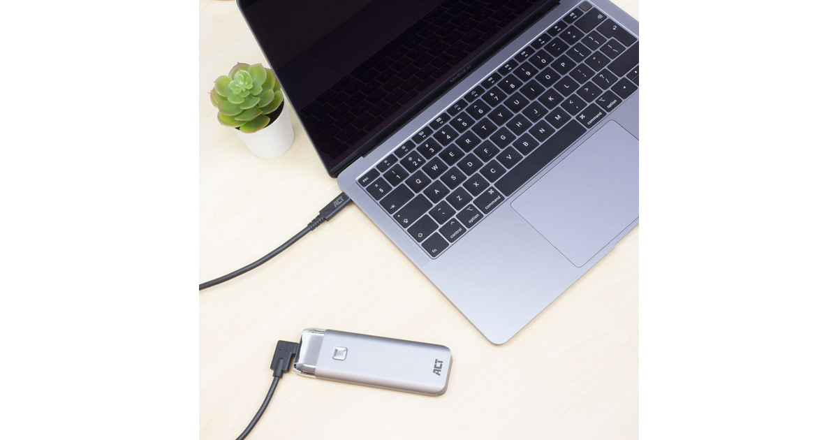 ACT ConnectivityUSB 3.2 USB-C (recht) naar USB-C (links/rechts haaks) kabel  (Zwart, 5 Gbit/s, 60W, 2 meter)