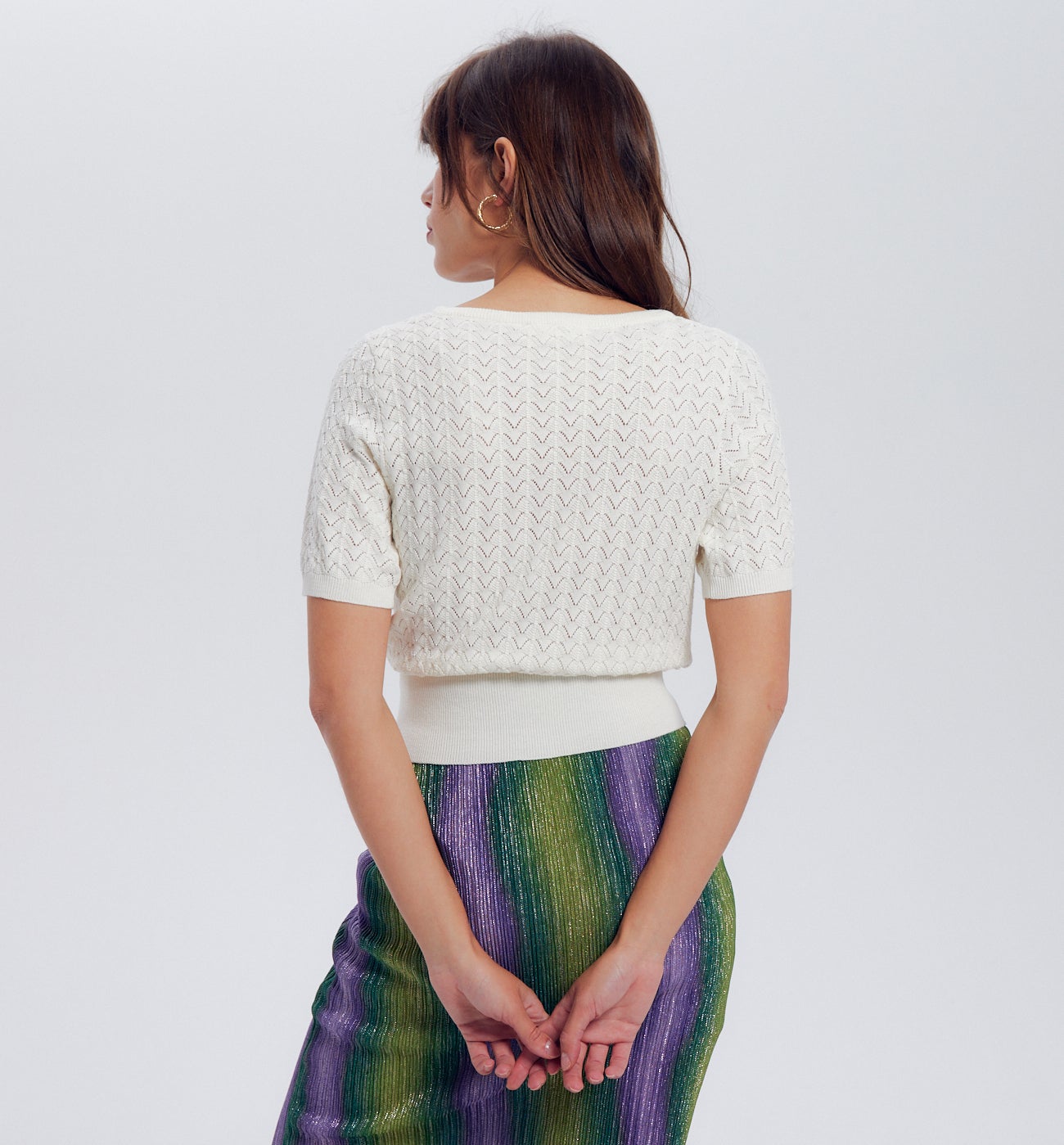 Pull court maille dentelle - Ecru