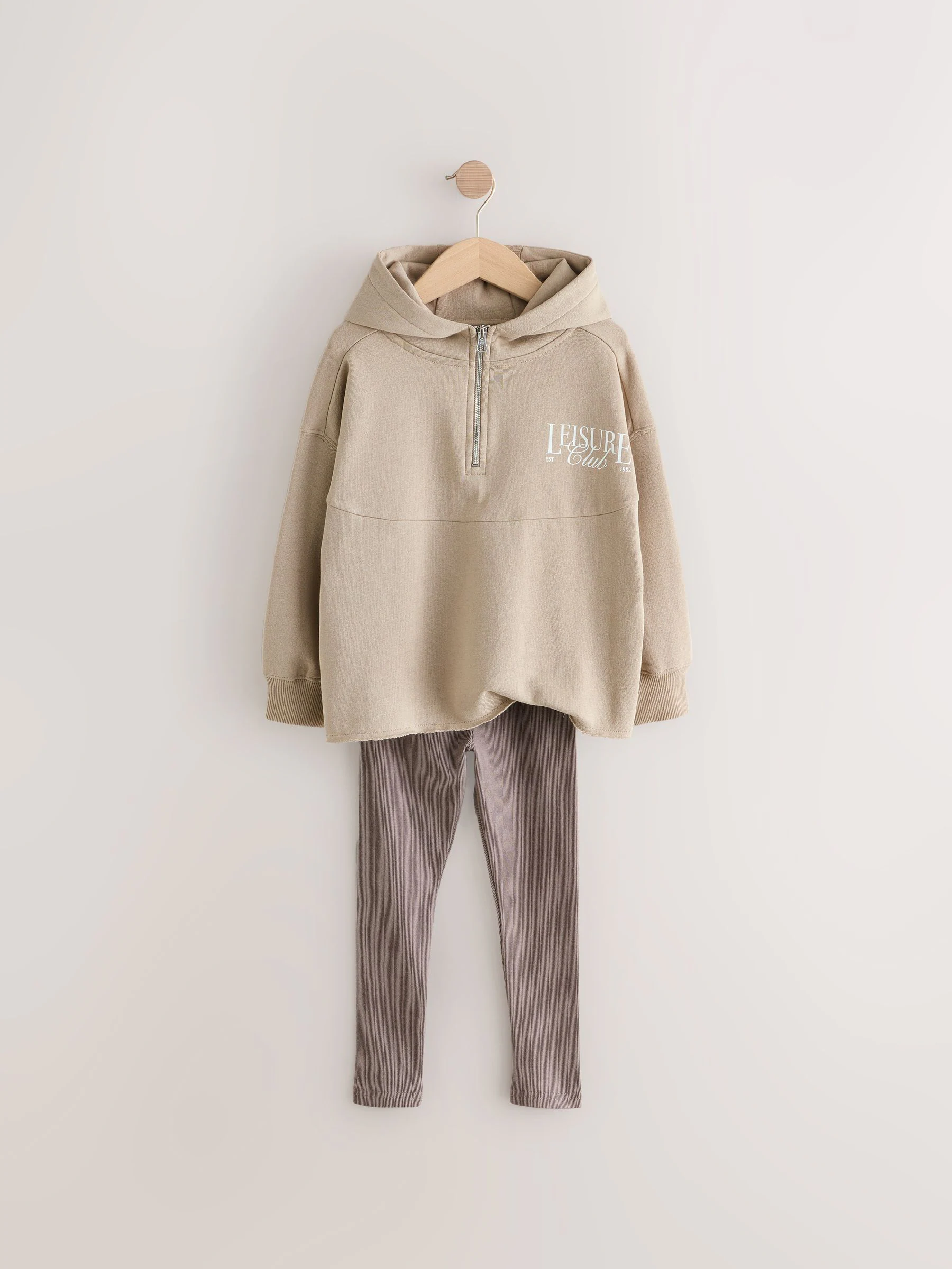 Beige - Set van hoodie en legging met slogan (3-16jr)