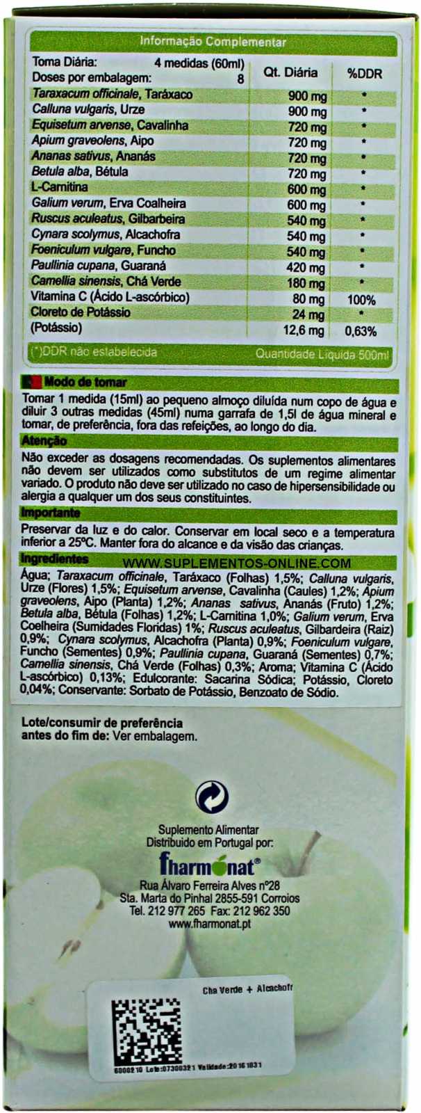 Xarope de Chá Verde e Alcachofra Fharmonat 500ml