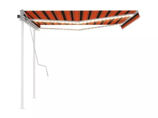 Auvent manuel rétractable avec LED 4x3,5 m Orange et marron